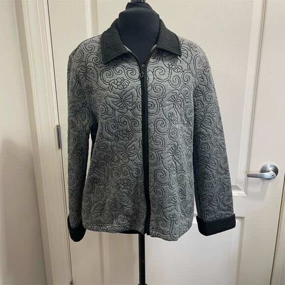 Alfred Dunner Jackets & Blazers - Alfred Dunner Women's Gray Butterfly Embroidered Jacket Size 8P Petite SKU443